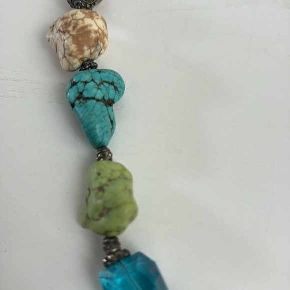 Mixed stone beaded lobster clip necklace turquoise tigers eye coral clear - Picture 10 of 15